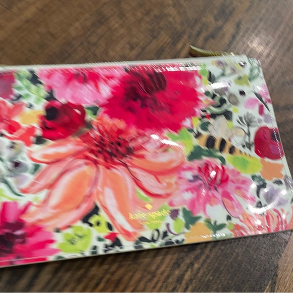 KATE SPADE Floral Print Bumble Bee Vinyl Pencil Case Cosmetic Bag Pouch - Picture 2 of 7